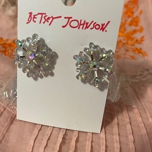 Betsey Johnson Sparkly Rhinestone Snowflake Stud Earrings